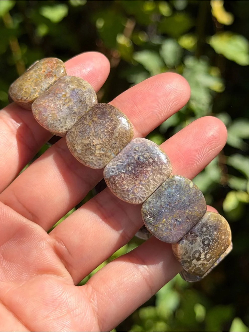 Handmade Fossil Coral Stretch Bracelet in Earth Tones Palo